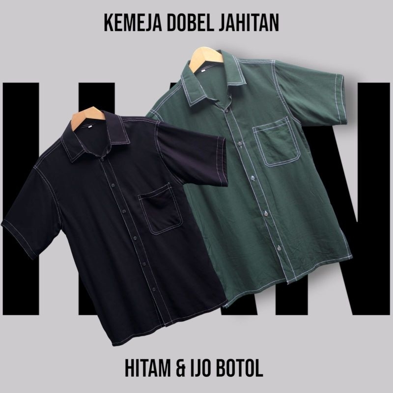 Kemeja Polos Pria / Wanita Cowok Cewek Keren Lengan Pendek Matt Rayon Premium Hitam Kerah Kancing - 