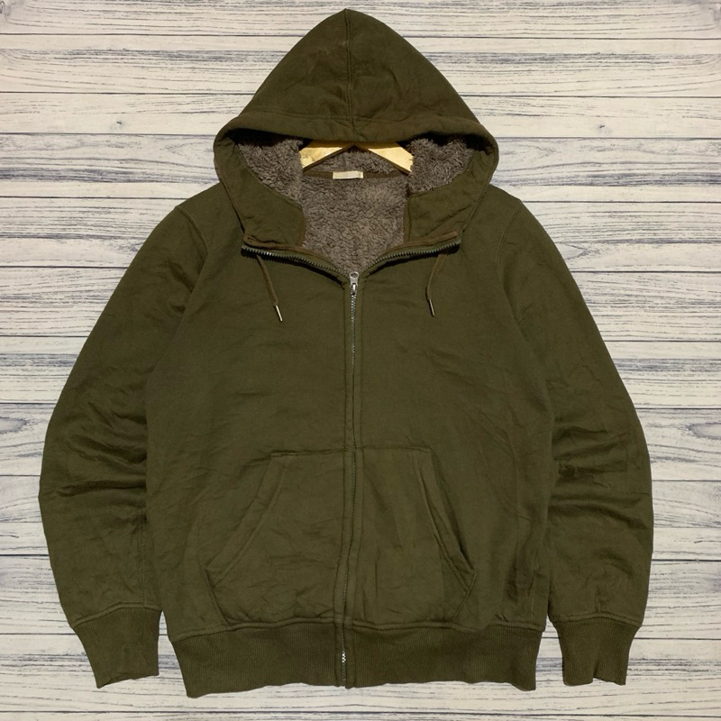zip hoodie GU sherpa army green
