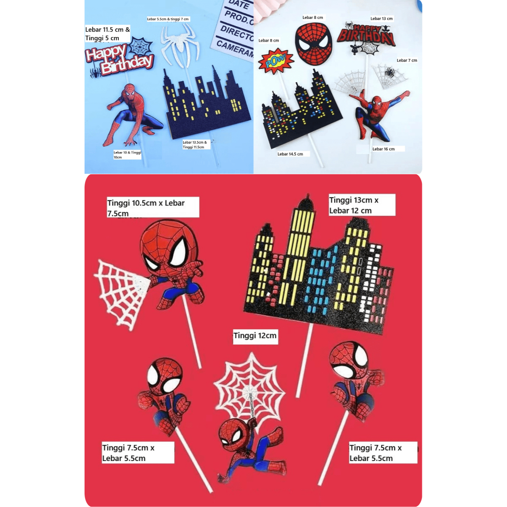 Topper Kue Tusuk Kertas Ulang Tahun Spiderman / Topper Cake Kertas Spiderman / Topper Kue tusuk hias