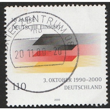 

A 11385 SATU BUAH PRANGKO JERMAN NOMINAL 110 PFENNIG TEMA 10 JAHRE DEUTCHE EINHEIT 1990-2000 DENGAN KONDISI SUDAH ADA CAP