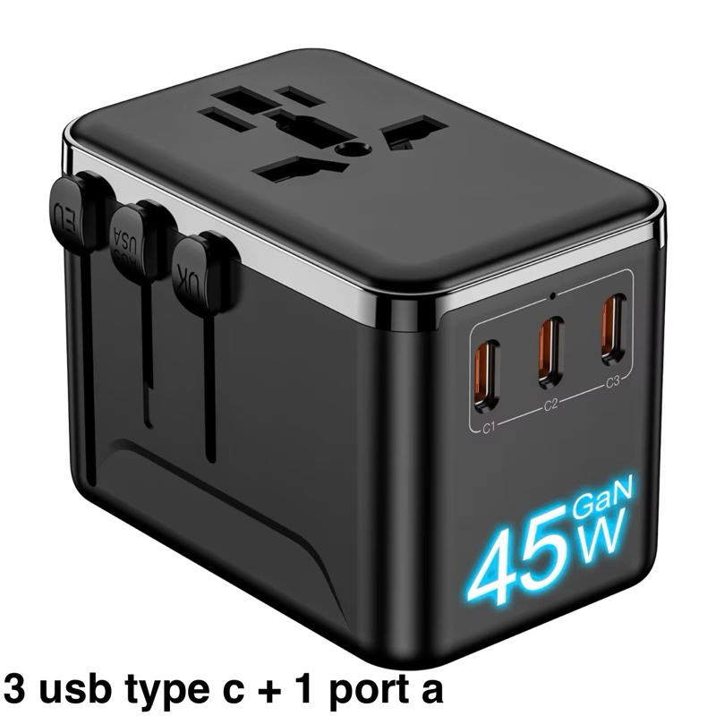 Charger Travel Universal Travel Adaptor 3 Port USB + 1 type c ,Gan 65W,Gan 70W,Gan 45W,Gan35W