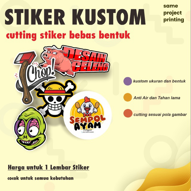 

Cetak Stiker Kustom Kiss cut Per lembar/ cetak stiker anti air dan tahan lama kustom bentuk