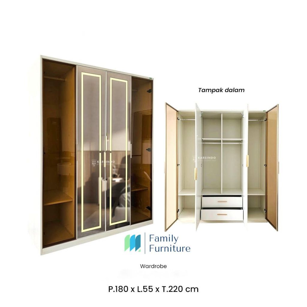 Lemari Pakaian Plat Besi 4 Pintu Jumbo