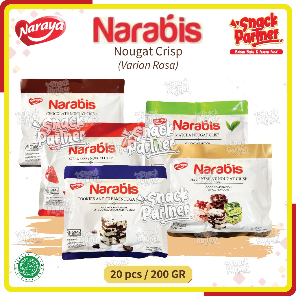 

NARABIS | NOUGAT CRISP 20 PCS / 200 GR by NARAYA - Chocolate Choco Coklat Strawberry Stoberi Cookies Cream Matcha Assortment Mix