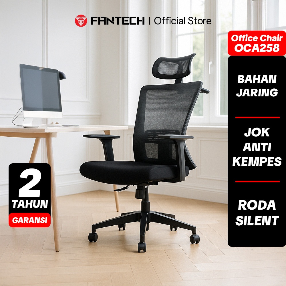 Fantech Kursi Jaring Kantor Ergonomis OCA258 Premium Office Chair Kursi Kerja empuk nyaman minimalis