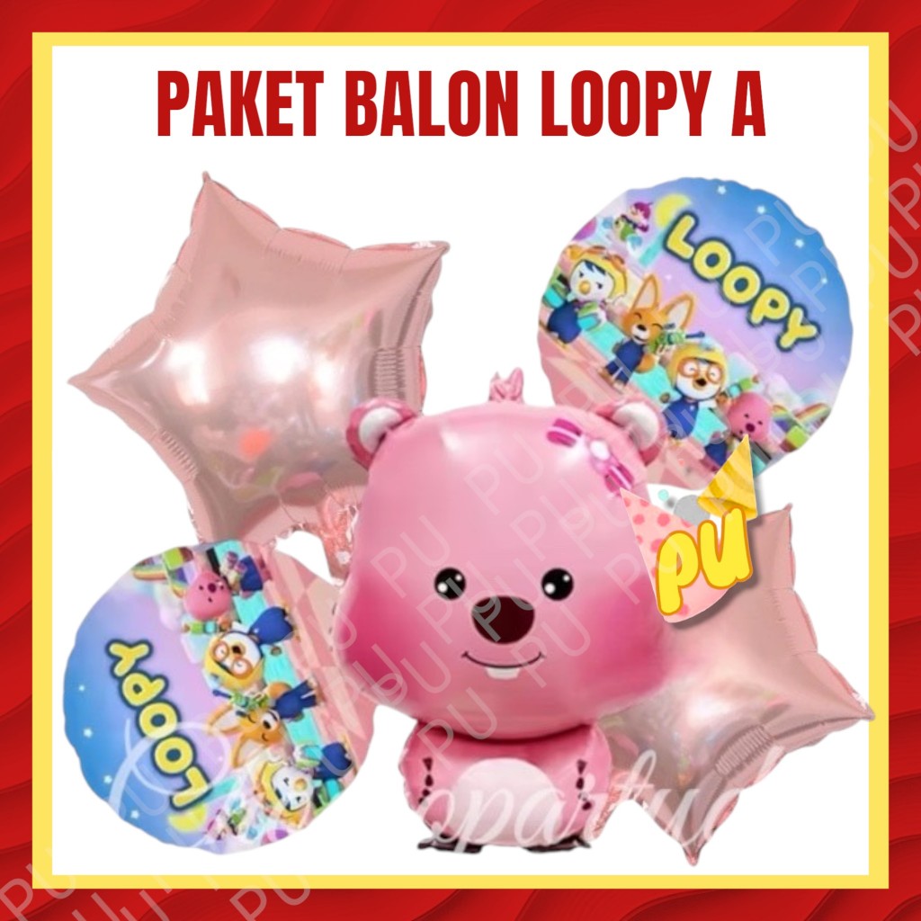 Paket Balon LOOPY PORORO A / Dekorasi Ulang Tahun Balon Pororo Loopy