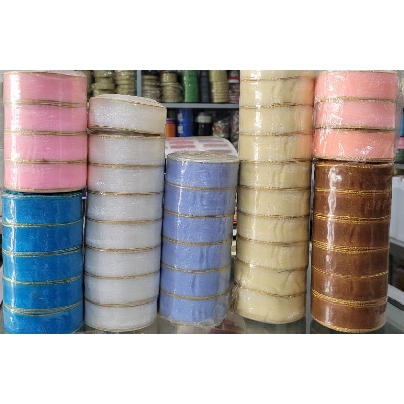 

Pita Organdi Besar 1 in 25mm lis emas . Organza Warna . 20 yard