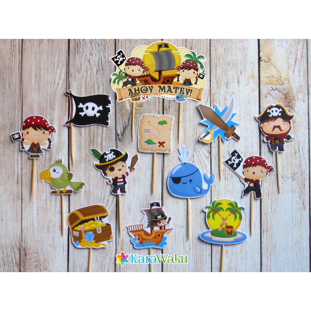 

Pirates Birthday Cake Topper - Hiasan Dekorasi Tusukan Kue Cupcake Puding Bajak Laut / Pirate (1 set)