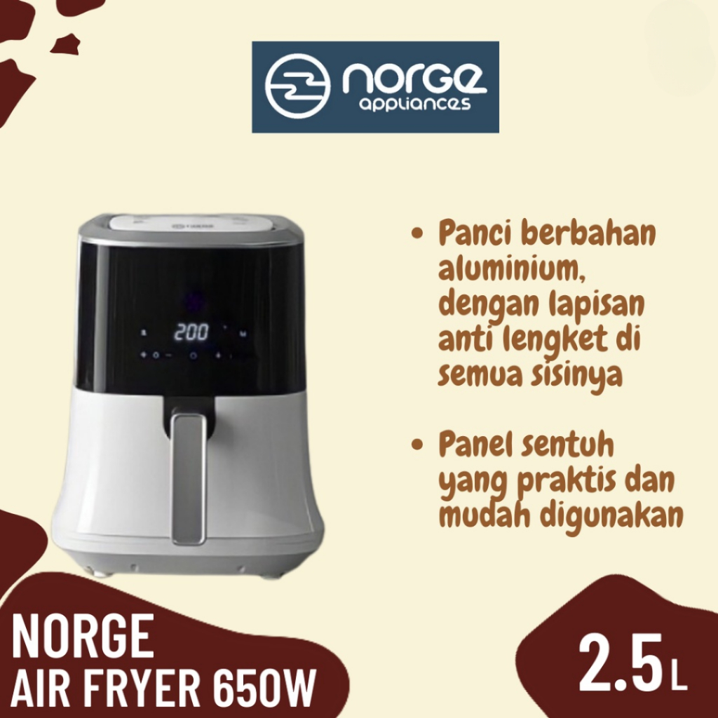 Norge Air Fryer 2.5L - Penggoreng Tanpa Minyak - Alat Goreng Tanpa Minyak