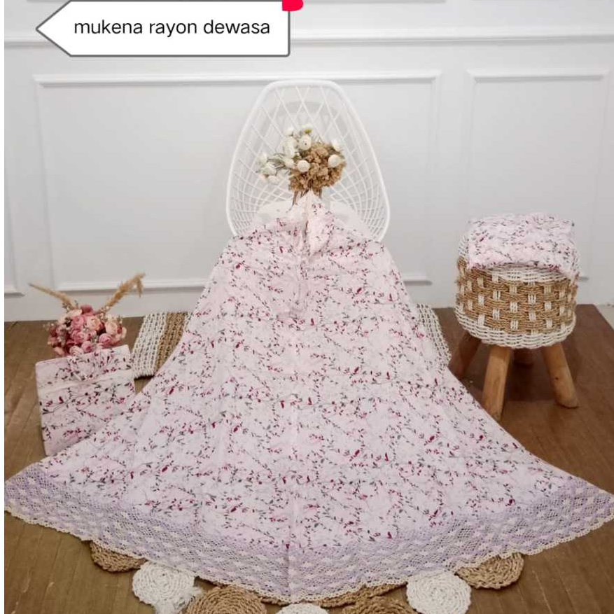 Mukena Dewasa Rayon Viscose Jumbo Motif Bunga Kecil Renda Besar