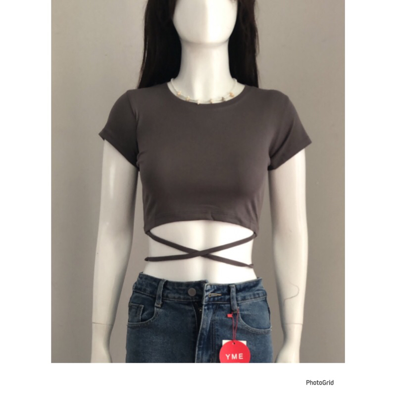 Atasan Crop top Tali perut menyilang