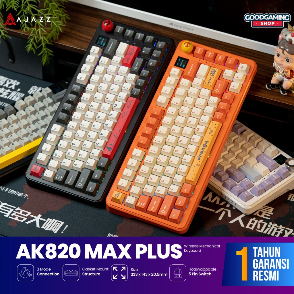 Ajazz AK820 MAX PLUS / AK-820 MAX + [With Screen] Gaming Keyboard Tri Mode 8000mAh Gasket TFT Screen