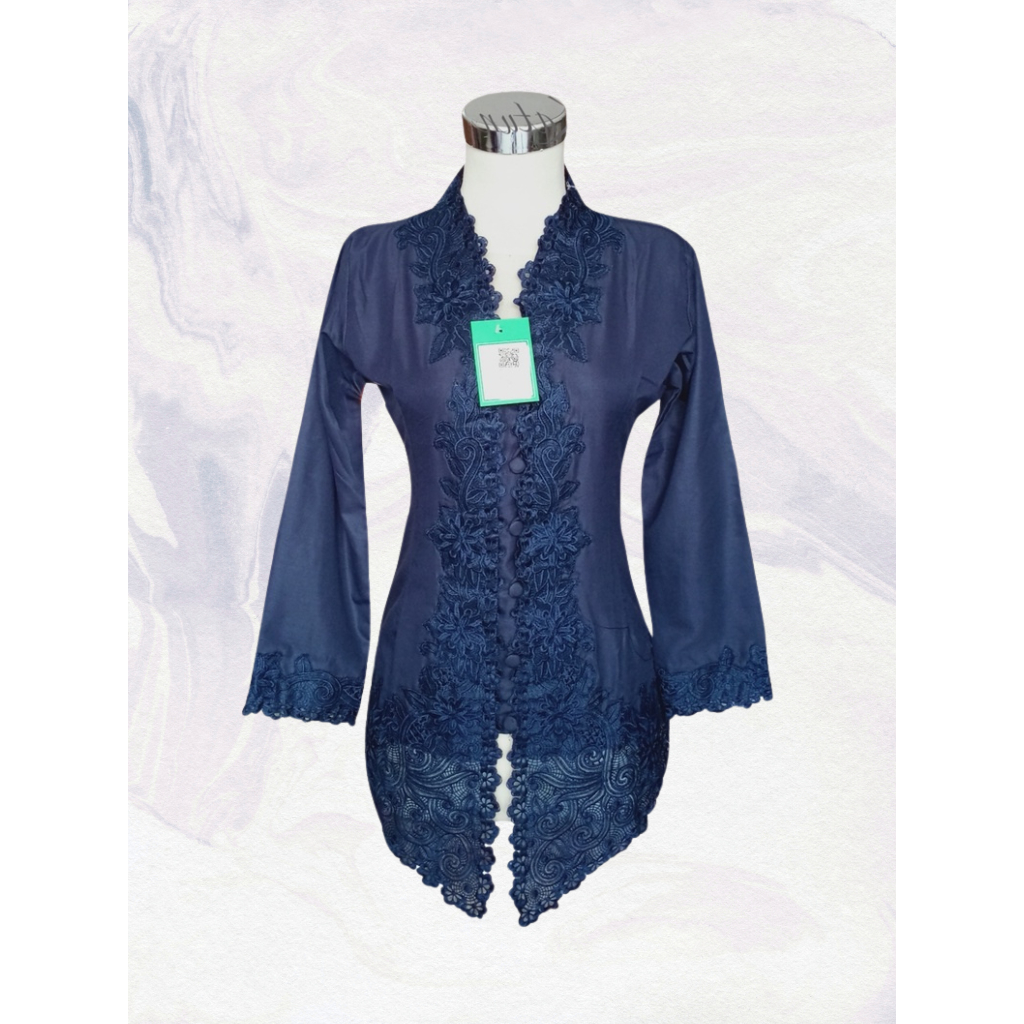 Kebaya Modern Katun Bordir 658 Warna Navy Biru / Dongker Ukuran S M L XL Jumbo