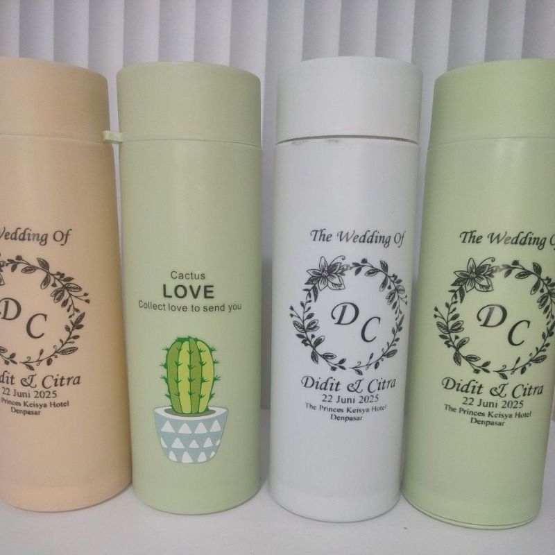 Souvenir botol minum kaca motif kaktus custom nama
