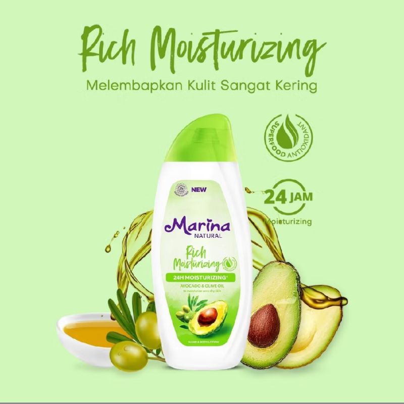 Marina Natural Handbody Lotion Rich Moisturizing Avocado Olive Oil 335ml