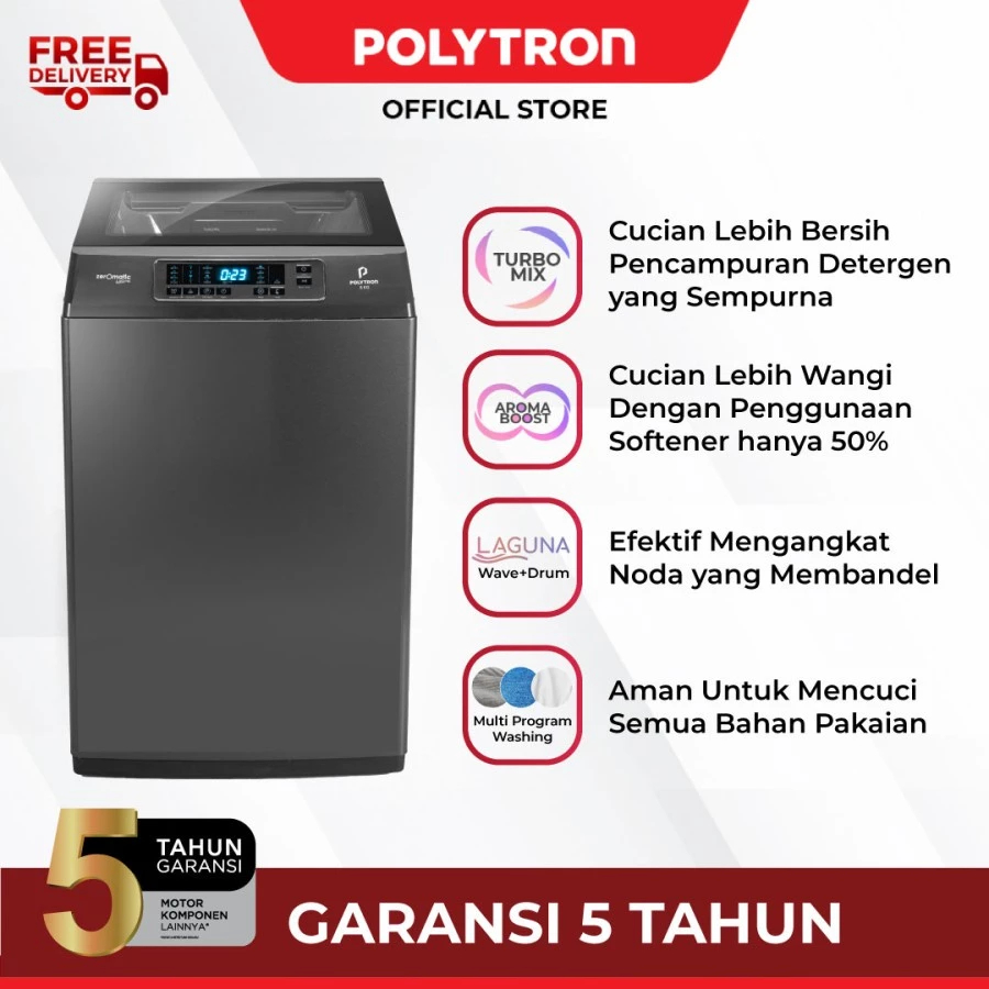 Mesin Cuci POLYTRON 1 Tabung Zeromatic Laguna Hijab 8 KG PAW 8028