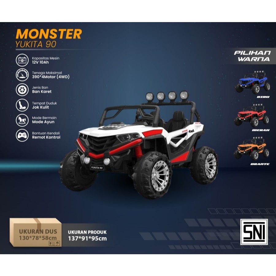 Mainan Mobil Aki Yukita 90 Monster - Merah