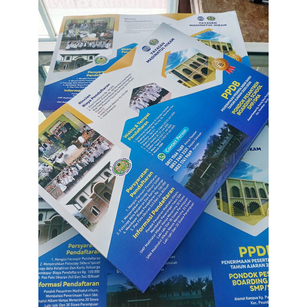 Cetak Brosur Lipat PPDB Sekolah Fullcolor Kertas Glossy A4 Folio GRATIS DESAIN