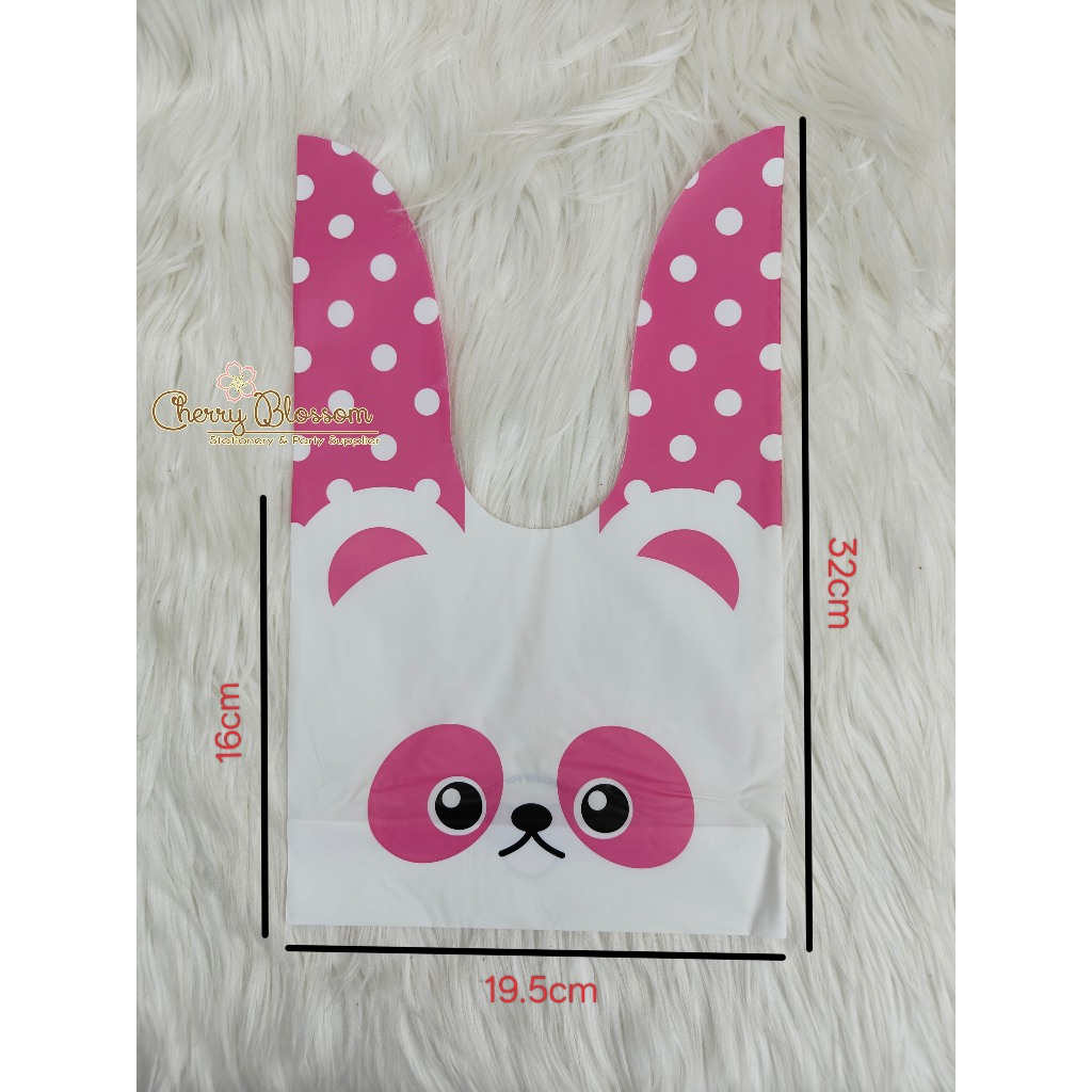 

10 pcs Kantong Plastik Lucu dengan Ikat Telinga Kelinci, Goodiebag untuk Ulang Tahun, Kue Snack Plastik