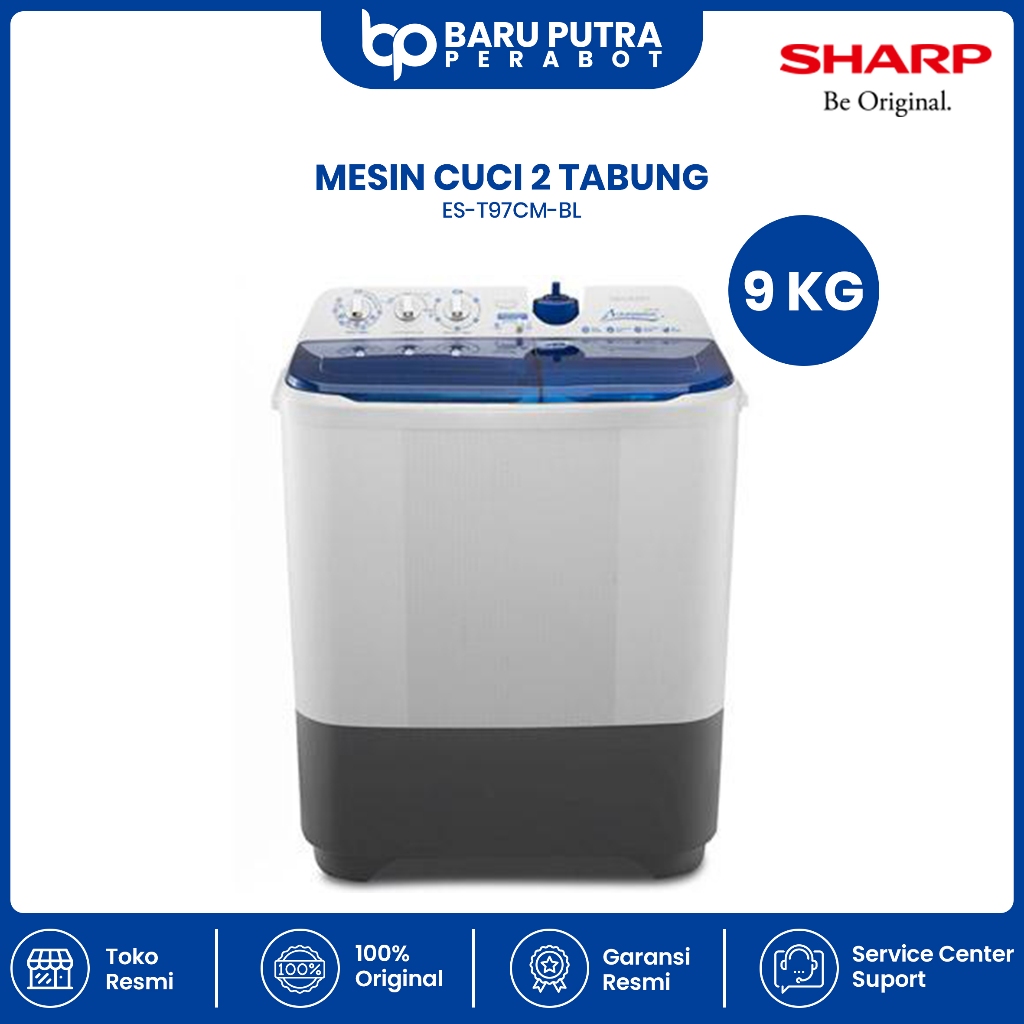 MESIN CUCI 2 TABUNG SHARP 9KG ES-T97CM-BL