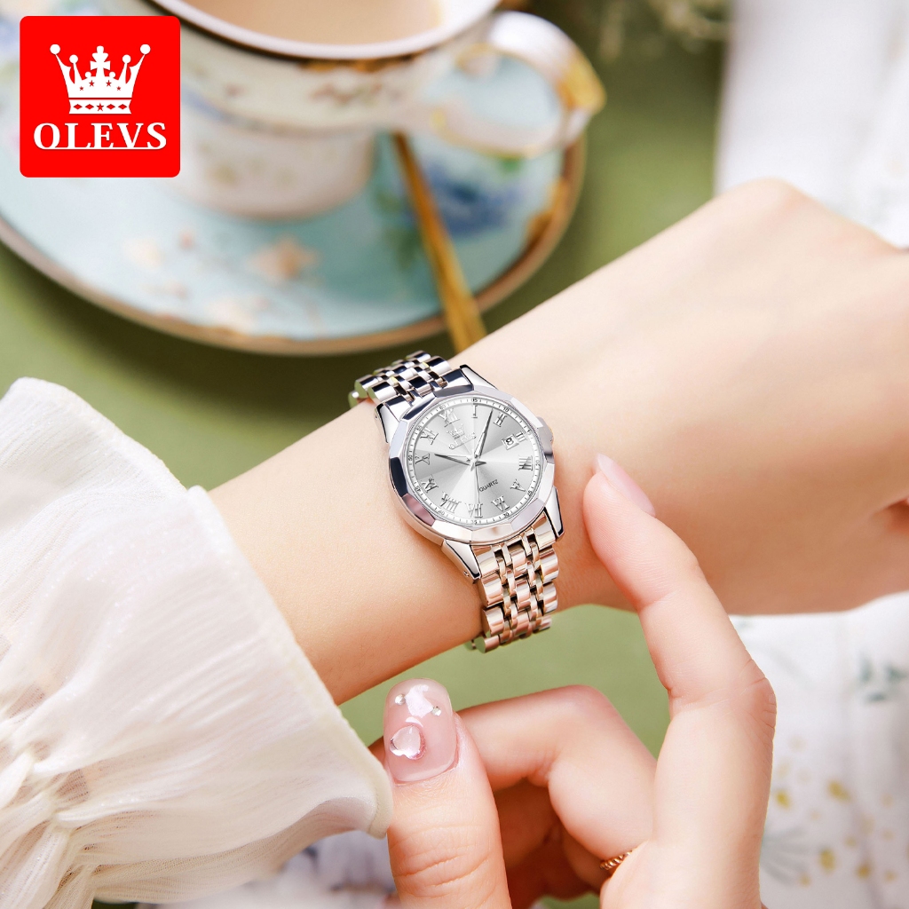OLEVS Jam Tangan Wanita Original Stainless Steel Anti Air Analog Rantai Kecil Terbaru Casual Watches