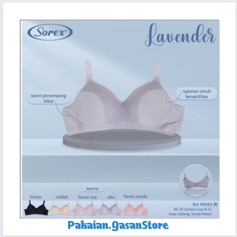 PGS Bra Wanita BH Sorex 99183 (1 Lembar ) Lavender Busa Tipis Tanpa Kawat Cup B