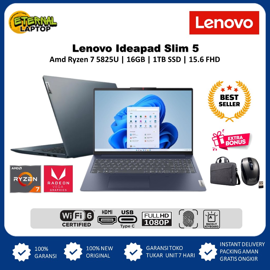 Laptop Lenovo Ideapad Slim 5 15 AMD Ryzen 7 5825U 16GB 1TB SSD 15.6 Fhd Ips BL FP W11 - Blue