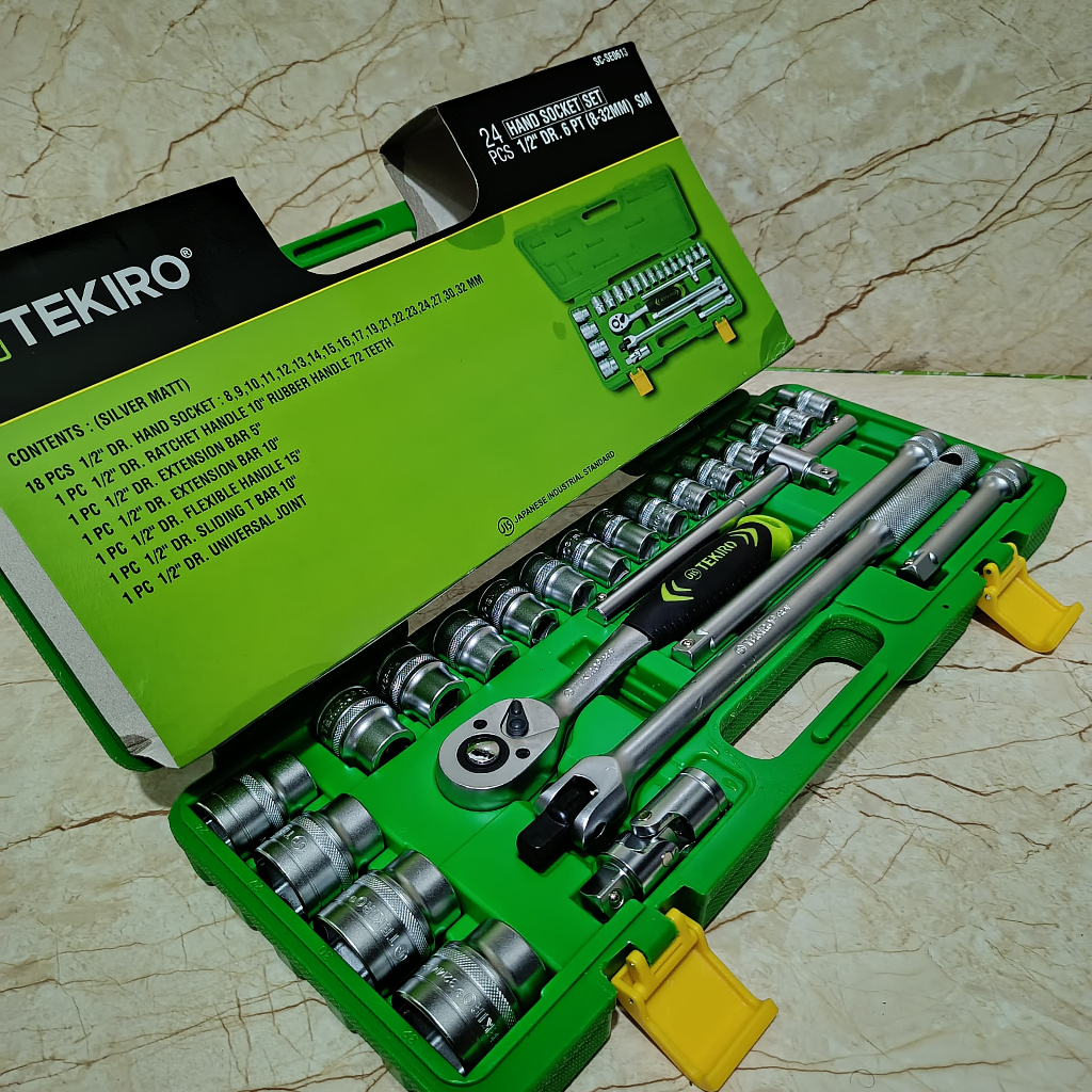 TEKIRO Kunci Sok Set 24 Pcs Pvc Hand Mata Sok Shock 24Pcs Box Plastik 6pt 1/2inch Socket Wrench