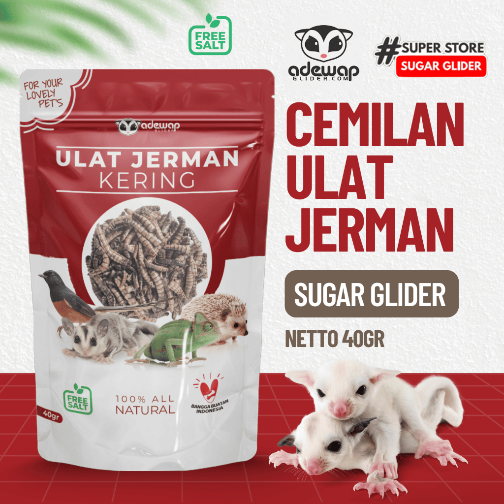 ADEWAP GLIDER Ulat Jerman Kering Dried Super Worm Cemilan Sugar Glider - 40gr