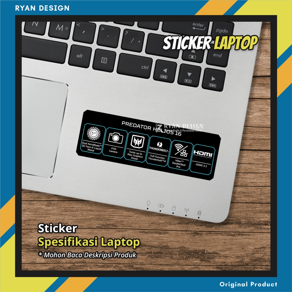 Stiker Logo Laptop Acer Predator Helios 16 Stiker Spesifikasi Fitur Laptop (Unofficial)