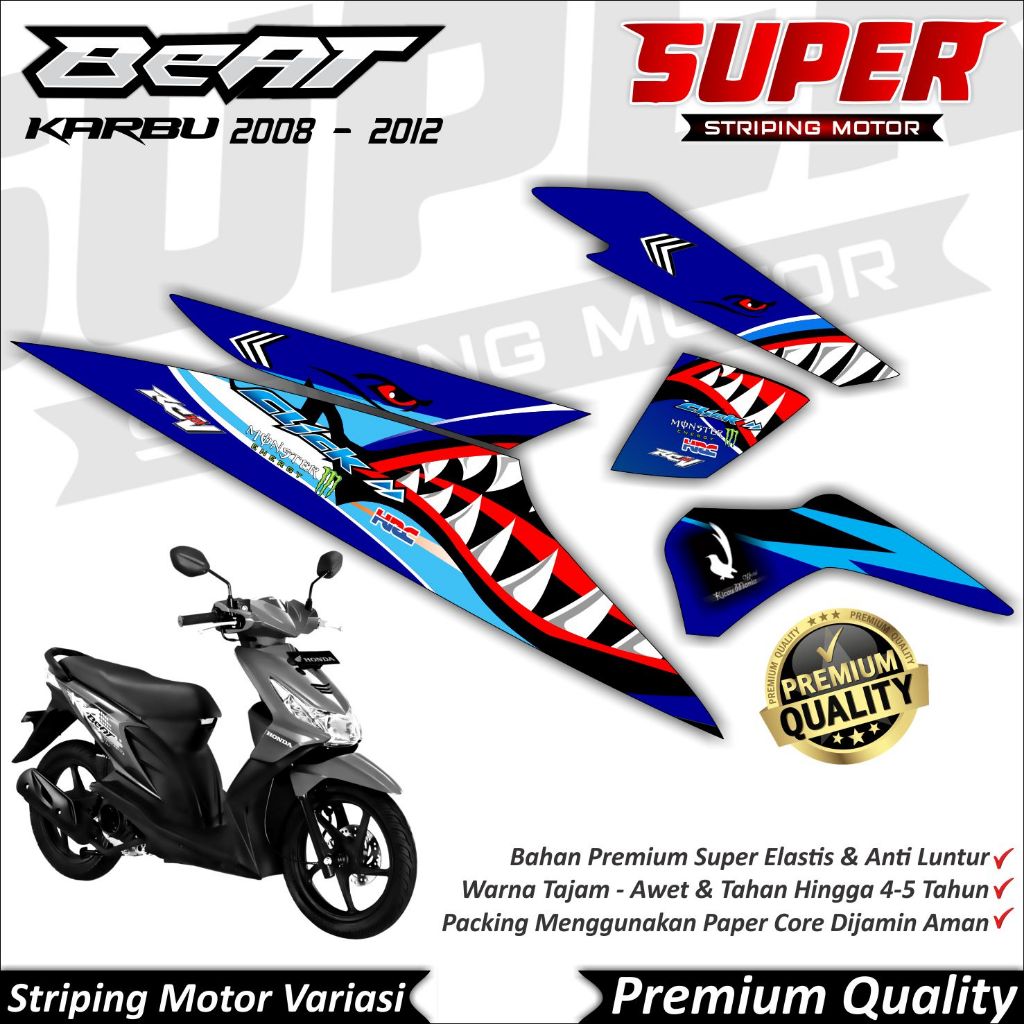 Stiker Beat Karbu Anti Luntur keren Striping Beat Karbu Striping Honda Beat Karbu Shark
