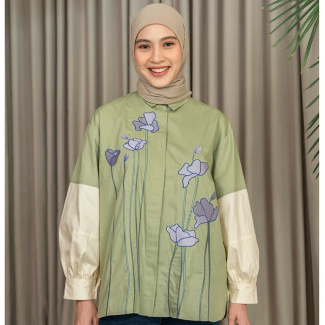 Rurik Givana Embroidery Shirt Sage Green kemeja Wanita Oversize
