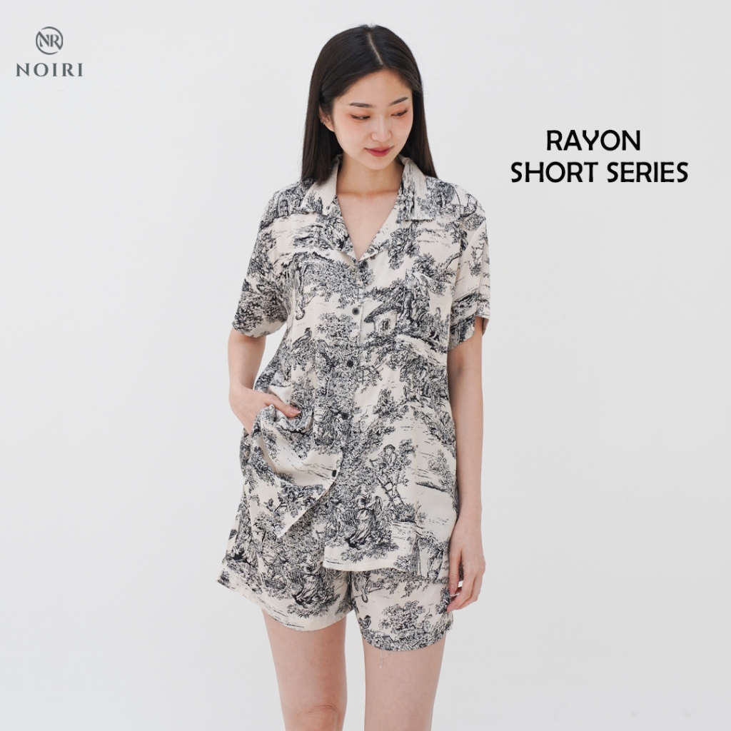NOIRI - Piyama Rayon Premium Lengan Pendek Celana Pendek Wanita Rayon Viscose Motif Baju Tidur One S