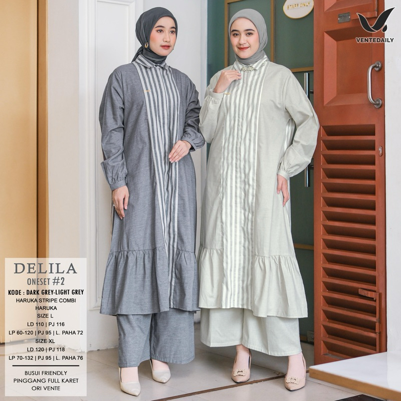 Delila Set by Vente Daily - oneset setelan tunik katun stripe garis garis kombinasi polos