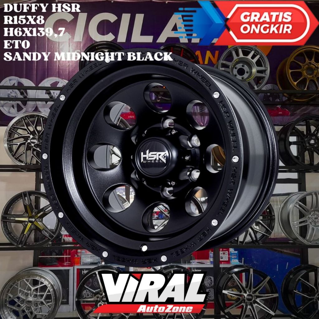 Velg Mobil Ring 15 MURAH HSR DUFFY R15 LEBAR 8 LOBANG BAUT 6 ET0 BLACK