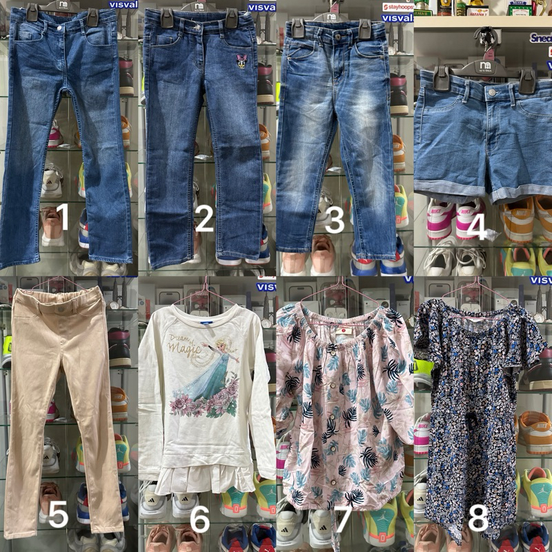 Preloved 5 Celana dan 3 Baju Anak Brand H&M Disney Uniqlo Cool Girl Usia 5-10 tahun