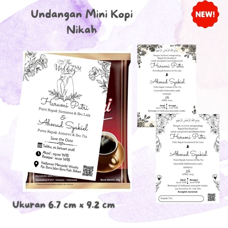 Undangan Nikah Mini Kopi Simple Tema Hitam Putih (Black&White) Elegan