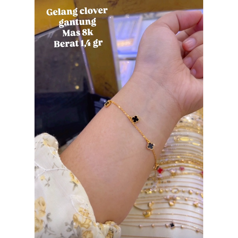 Gelang clover gantung mas 375(8k) mas 22 Fashion