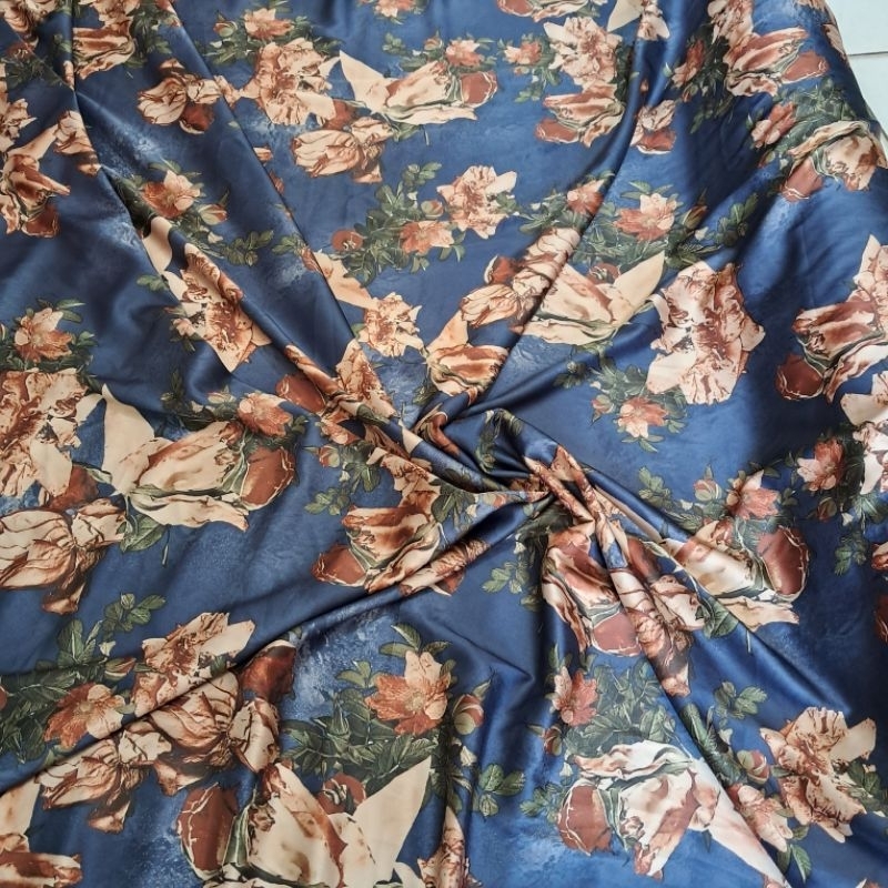 kain satin armani silk korea motif kembang - kain armani silk import harga 0.5m