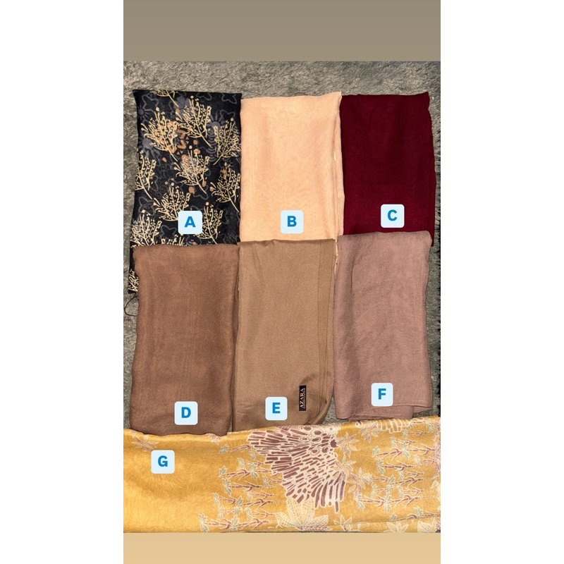 Preloved hijab polos merah kuning coklat motif hitam kuning by Fr