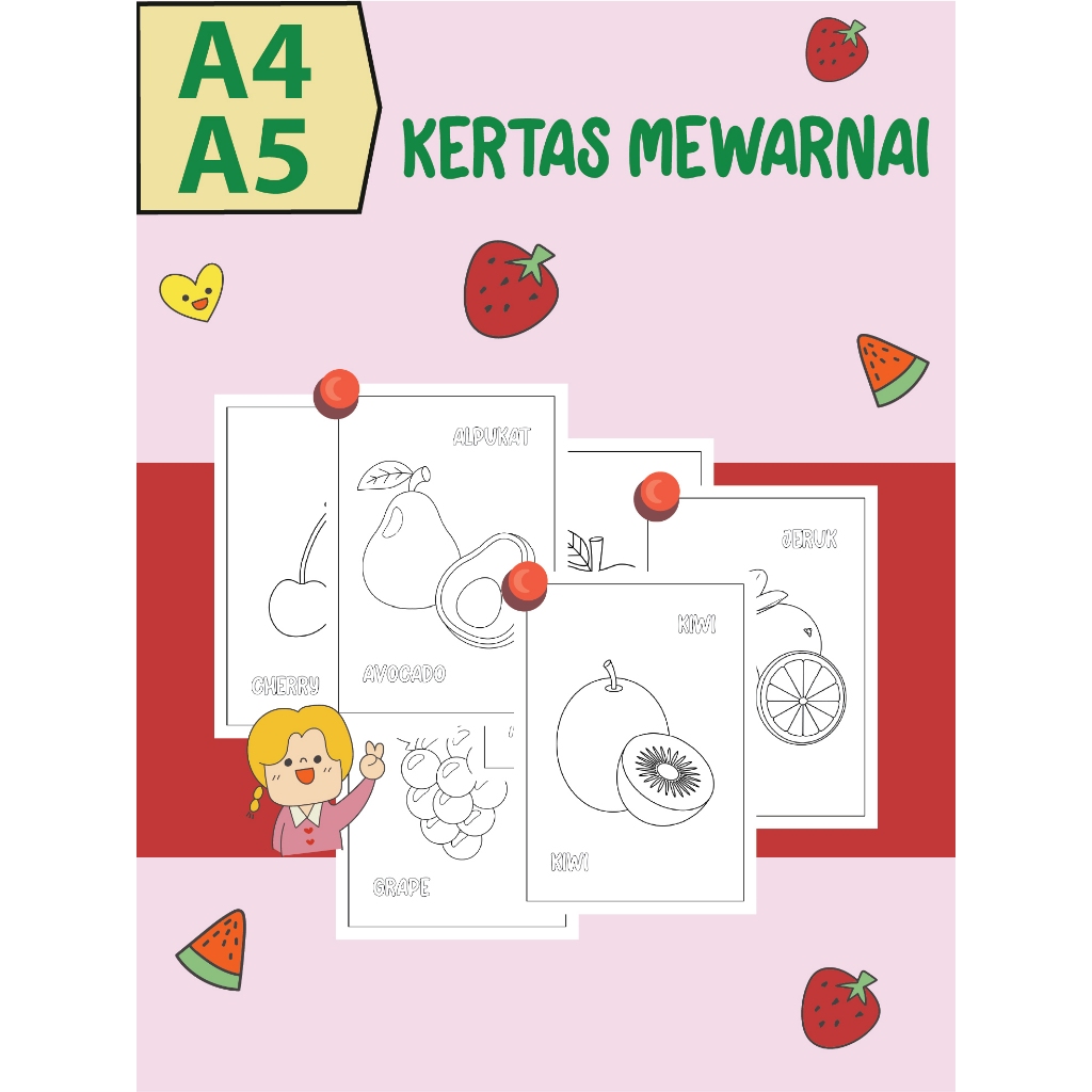 

(TERMURAH) KERTAS GAMBAR MEWARNAI A4 & A5 TEBAL 100GSM | 10+ VARIASI GAMBAR BUAH-BUAHAN