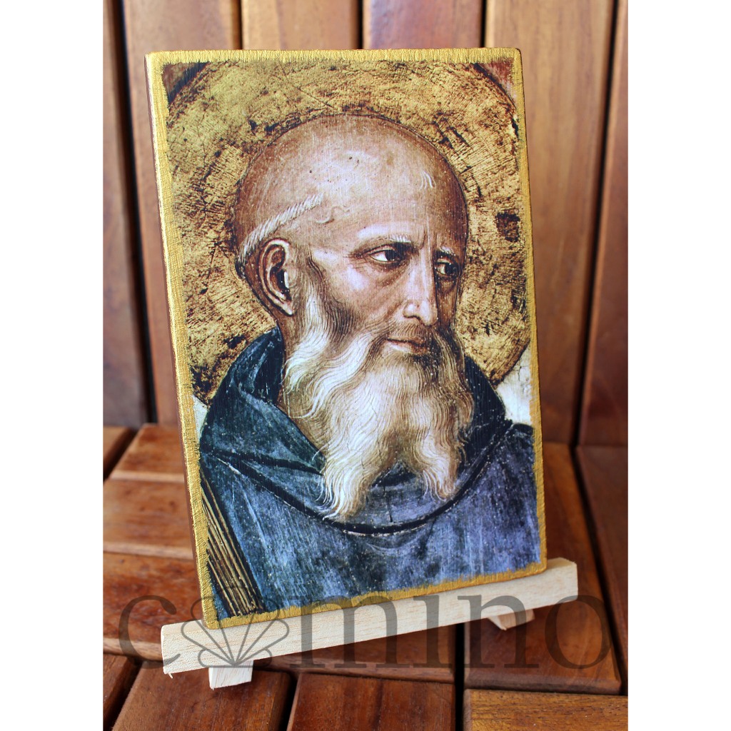 Ikon St Benediktus | Benedict Benediktin Benedictus Salib Pelindung Roh Jahat | Kayu Asli Kristen Ka