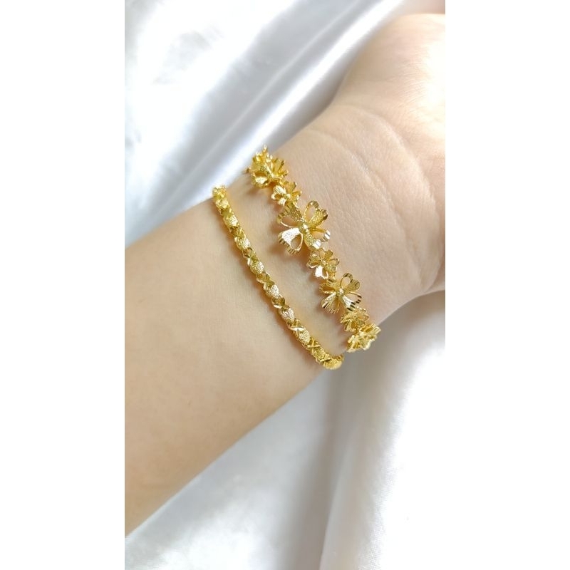 Gelang Rantai Premium - Gelang Titanium - Gelang Wanita - Titanium Lapis Emas