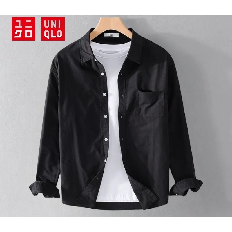 Original Uniqlo Kemeja Putih Lengan Panjang Pria Casual Slim Fit