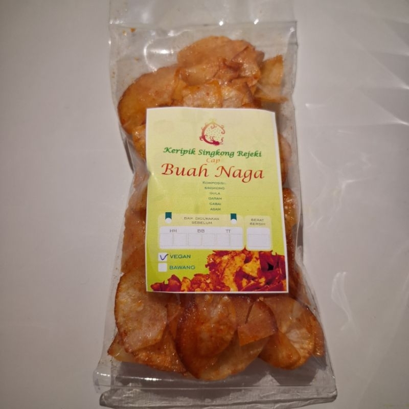 

Keripik Singkong Balado Vegan - Keripik Singkong Vegan - Keripik Singkong bangka - Cemilan Vegan Cap Buah Naga Bangka