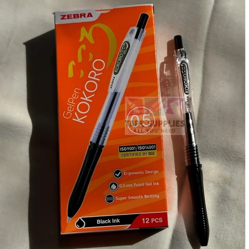 

sg Pulpen Gel KOKORO ZEBRA 0.5mm Hitam/Biru (1 Pak/12 Pcs)