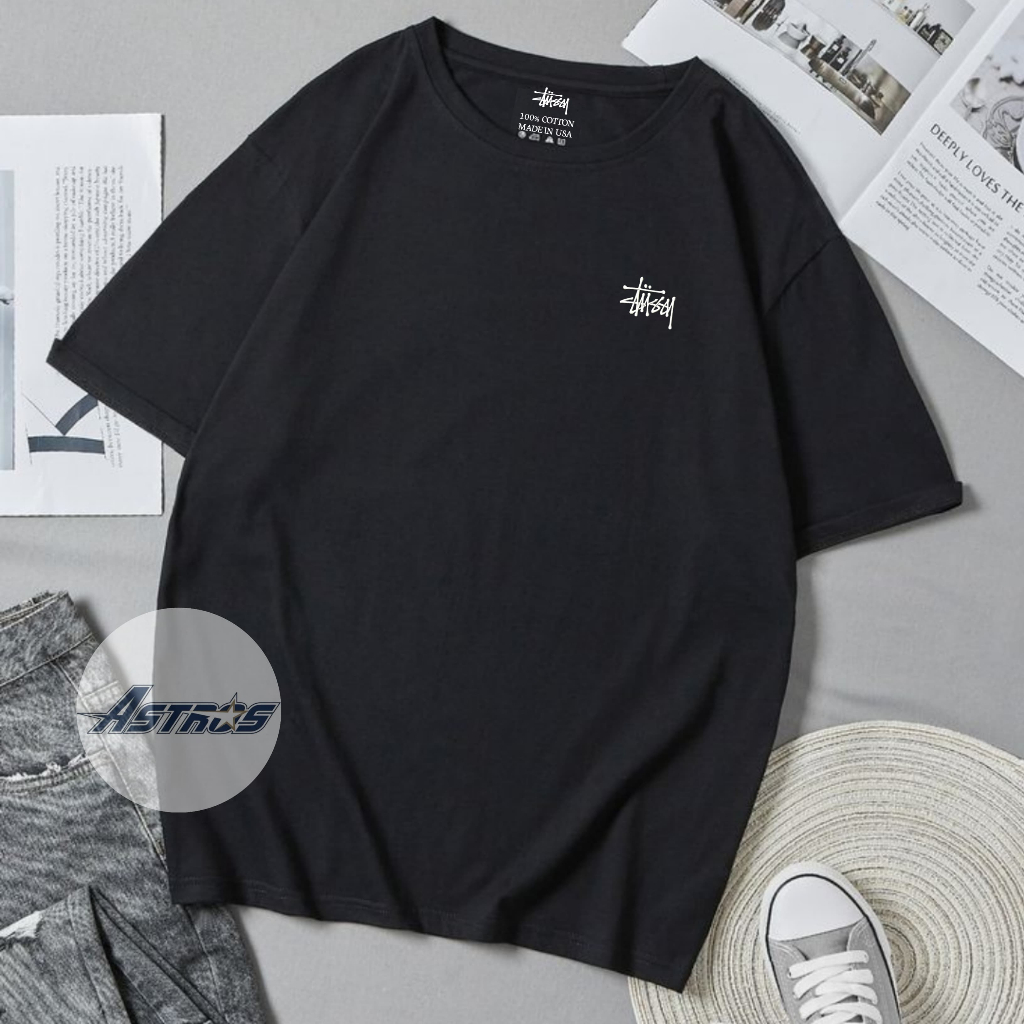 baju kaos pria katun combad 20s bordir stussy motif depan belakang full teks made in usa