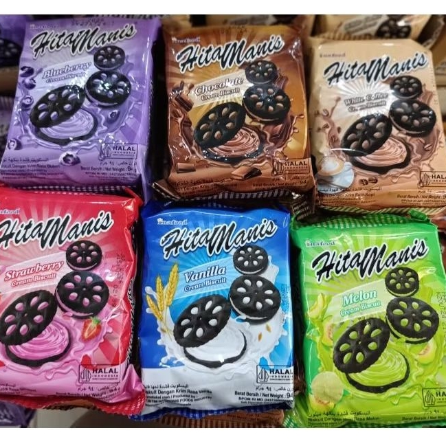 

Hitam Manis Biskuit krim vanila, chocolate, white coffee