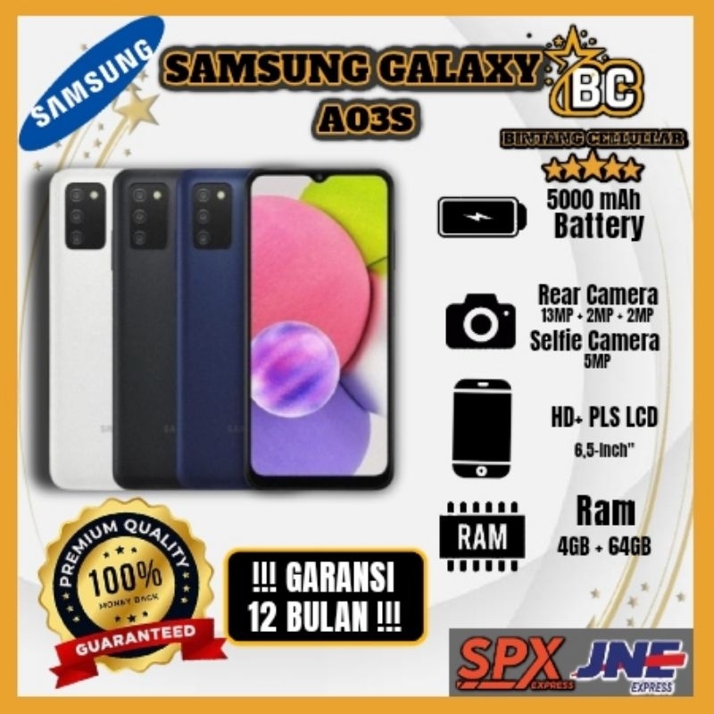 [NEW PROMO] HP SAMSUNG A03s Ram 4+64GB Fast Charging 15Watt + Camera 13 MP + Display 6,5 inches + Ba