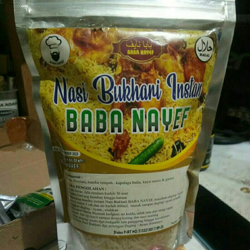 

NASI BUKHARI INSTAN MEREK BABA NAYEF BERAT 350 GR